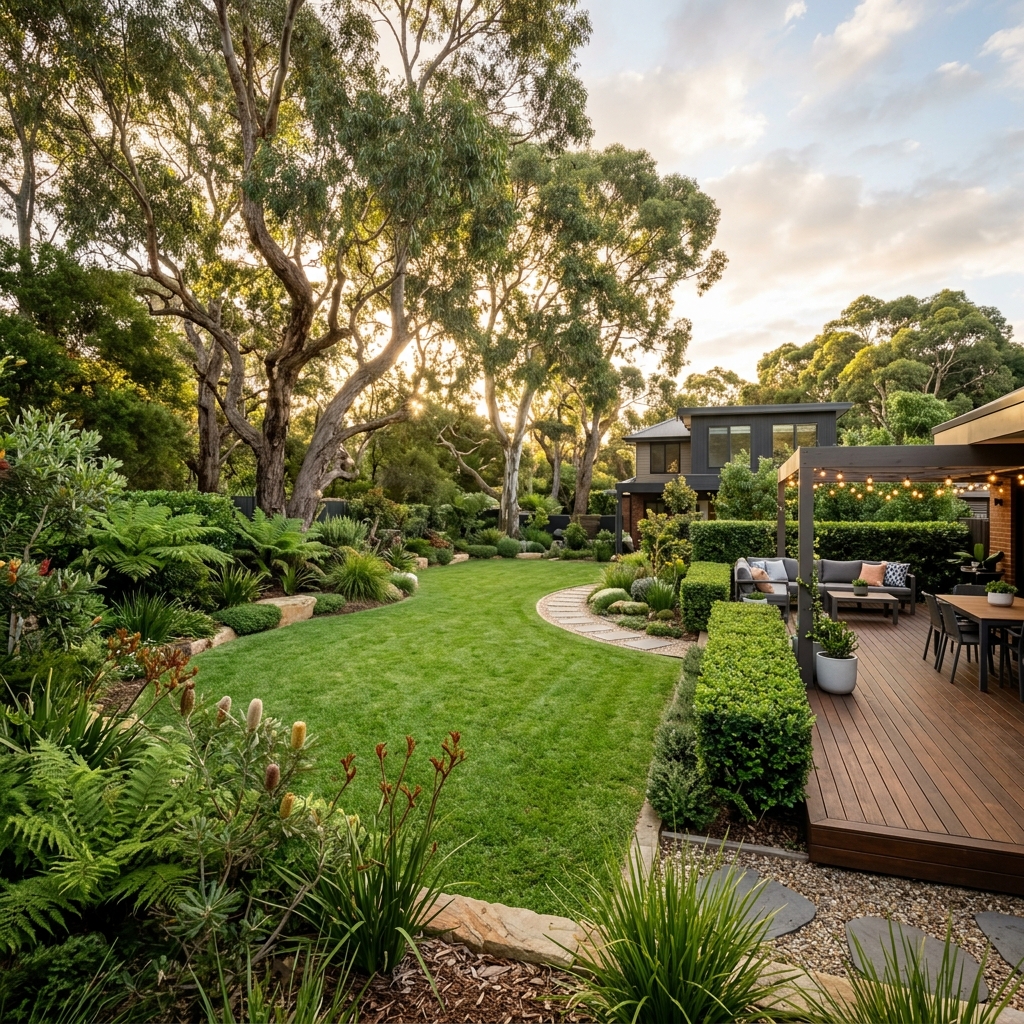 TLC landscaping project in Melbourne — beautifully maintained backyard with trees